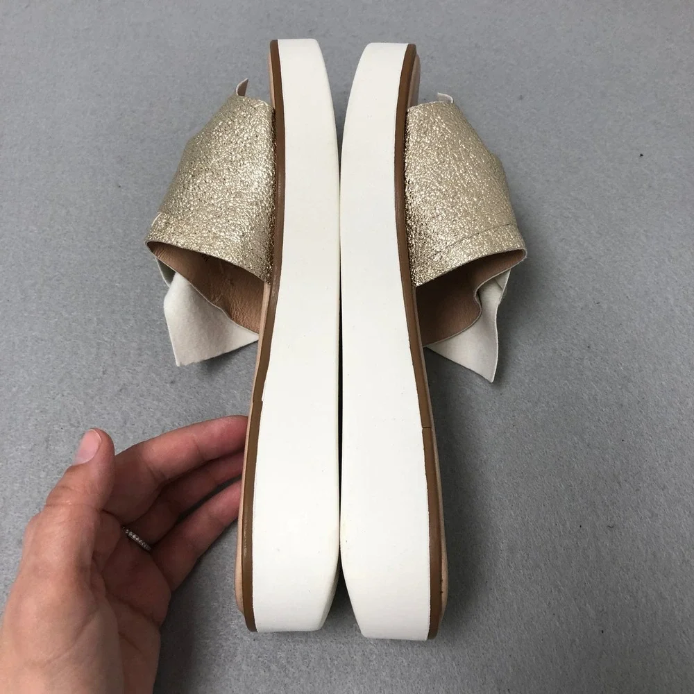 Seychelles Slide Sandals Womens 7.5 Gold Metallic Platform Knotted Made In Italy